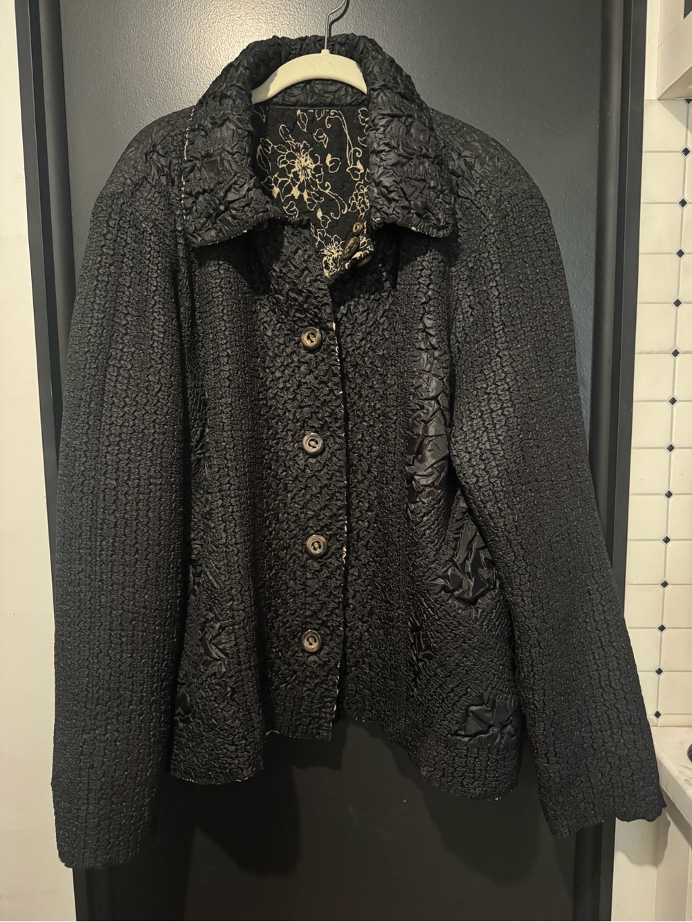 Women’s Black Textured reversible Button-Front Jacket